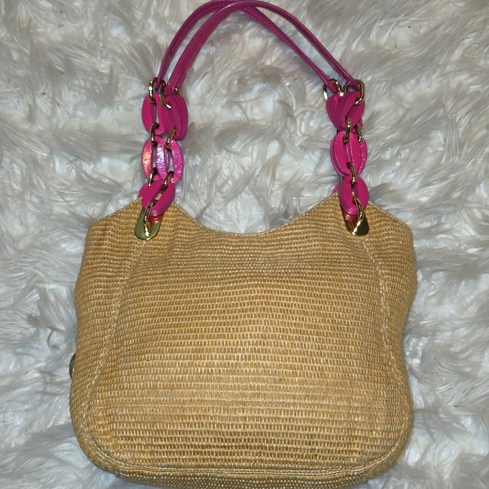 Michael Kors Pink and Tan Woven Shoulder Bag with Braided Straps - Picture 2 of 11